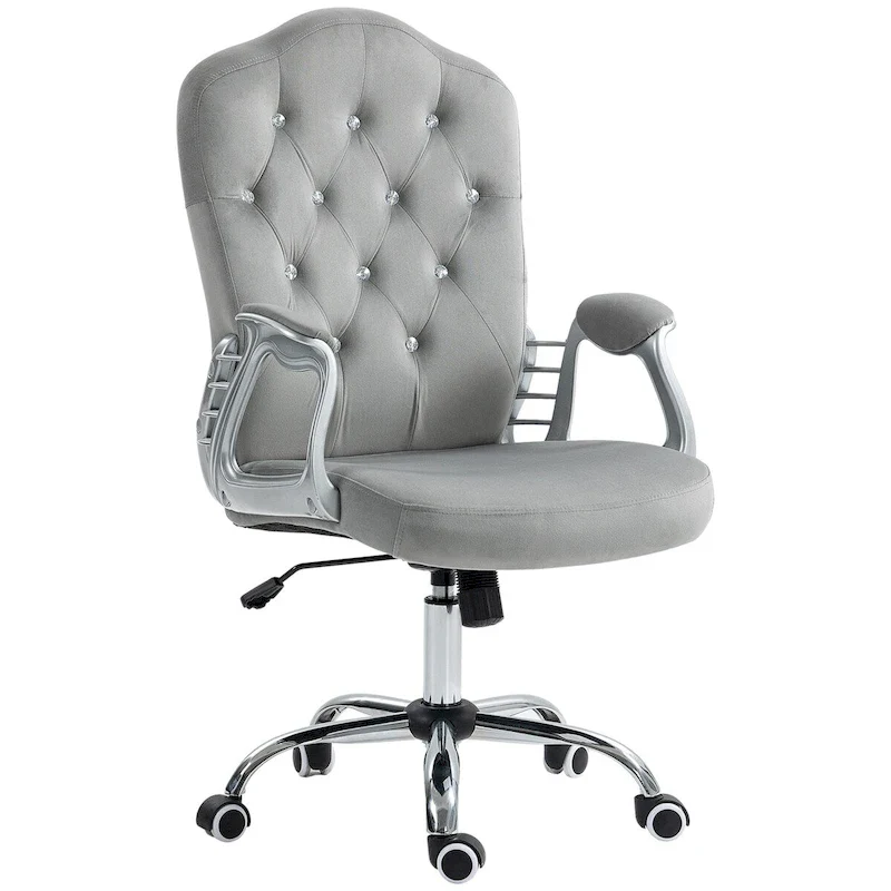Home Office Chair, Velvet Computer Chair, Button Tufted Desk Chair with Swivel Wheels, Adjustable Height, and Tilt Function