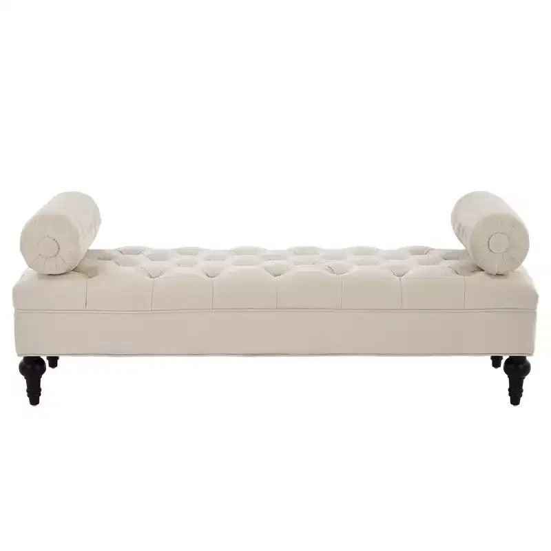 Whisen End of Bed Bench, Velvet Upholstered Tufted Bench Bedroom Bench Ottoman Footstool, Entryway Closet Bench with 2 Detachable Pillows