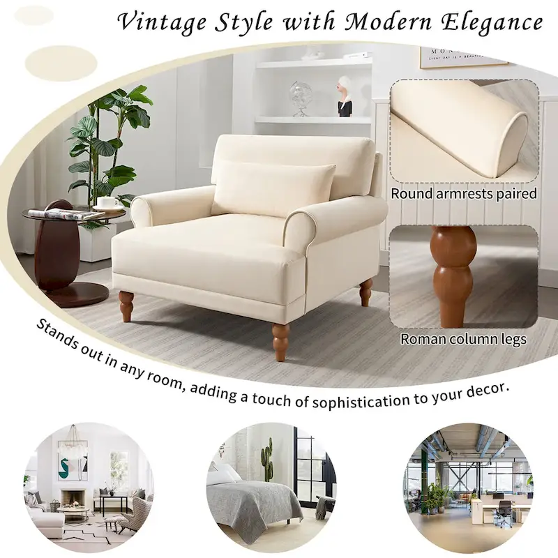 Beige 37.8 Velvet Accent Chair
