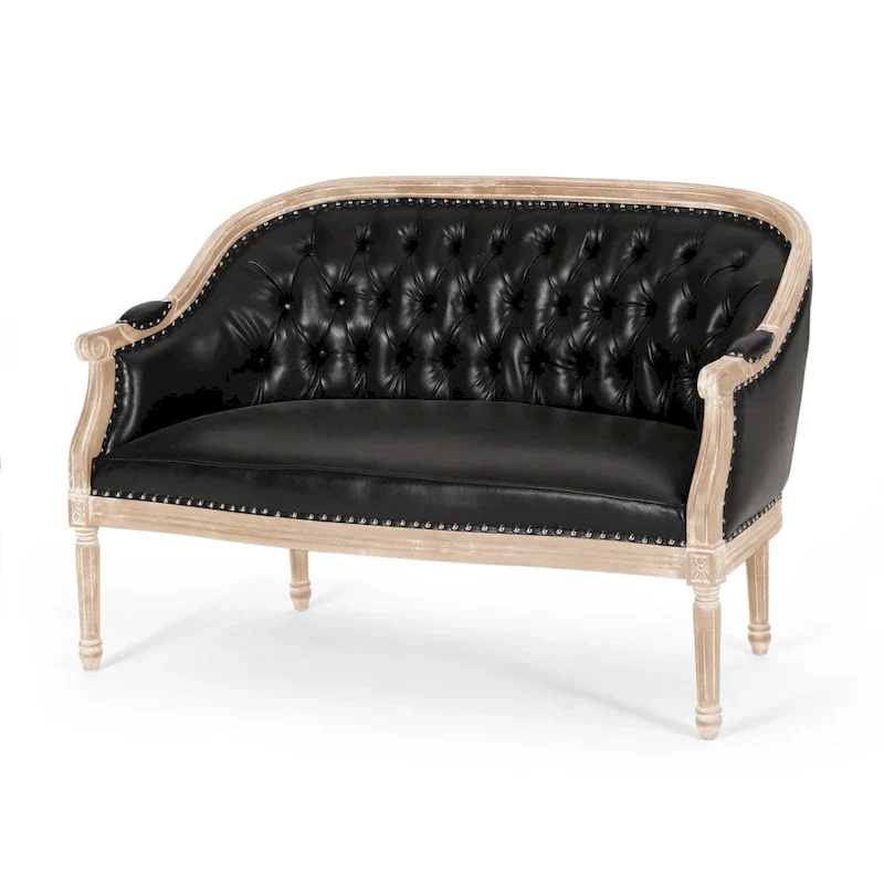 Button-Tufted Upholstered Loveseat with Scrolled Arms and Nailhead Trim