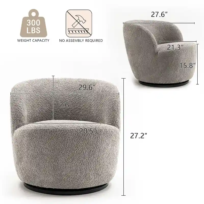 Single Fabric Modern Accent Chair 360 Degree Rotation Swivel Barrel Chairs