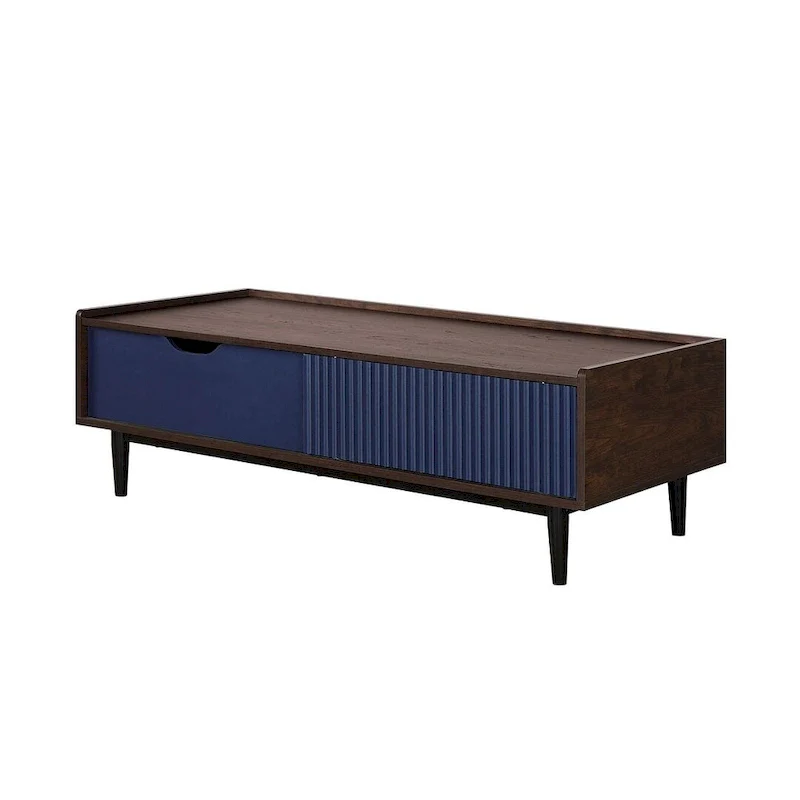 Modern Ribbed Coffee Table with Drawer and Shelf