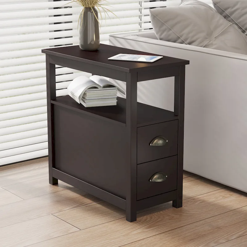 End Table With Two Drawers And Open Shelf