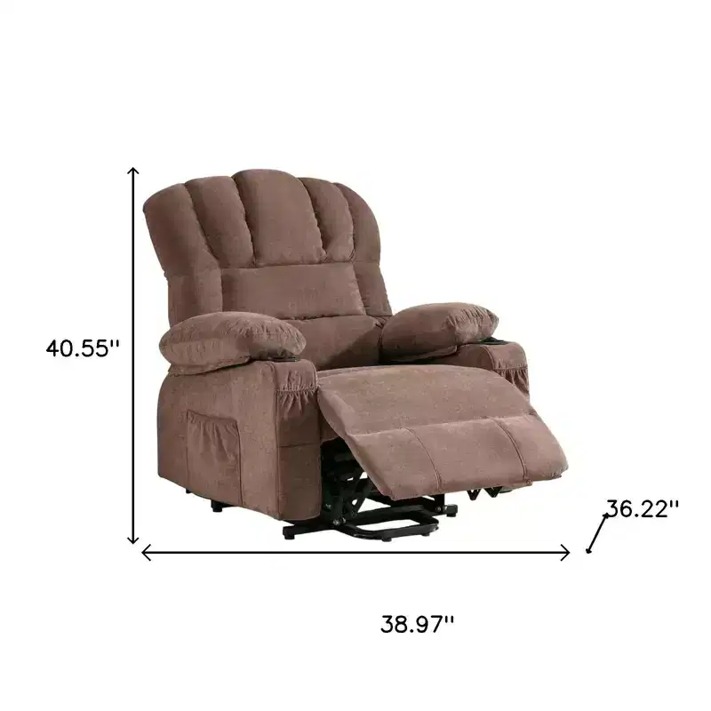 HomeRoots 39 Brown Faux Leather Heated Massage Lift Assist Recliner With USB