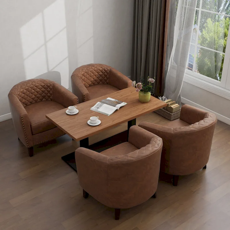 Axia 4 Set Modern Faux Leather Barrel Accent Chair with Wood Legs