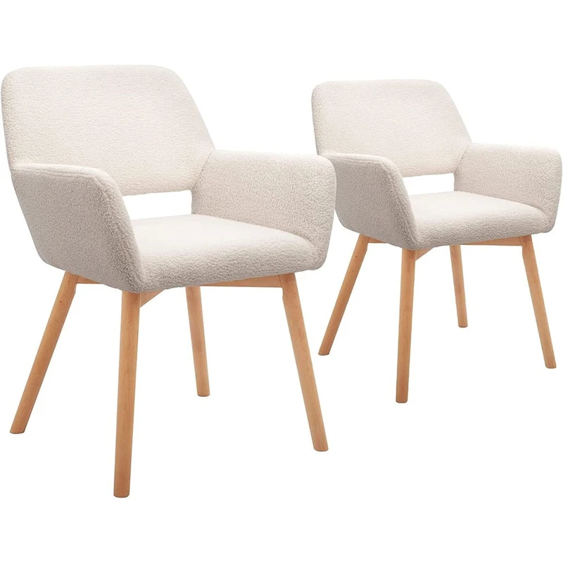 Velvet Modern Accent Arm Chairs with Solid Wood Legs, Set of 2, White