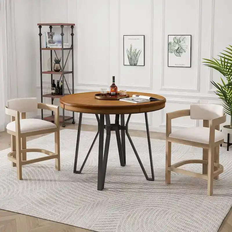 Netia 3-Piece Counter-Height Bar Set with Boucle Upholstered Chairs and Metal Table Base by Christopher Knight Home