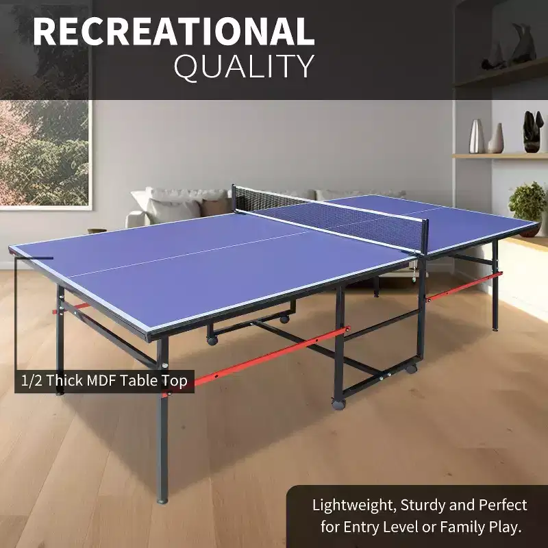 Portable Table Tennis Tables Professional Outdoor Ping Pong Table Game, Foldable Ping Pong Game Setwith Net, 2 Paddles and 3 Balls, Playback Mode
