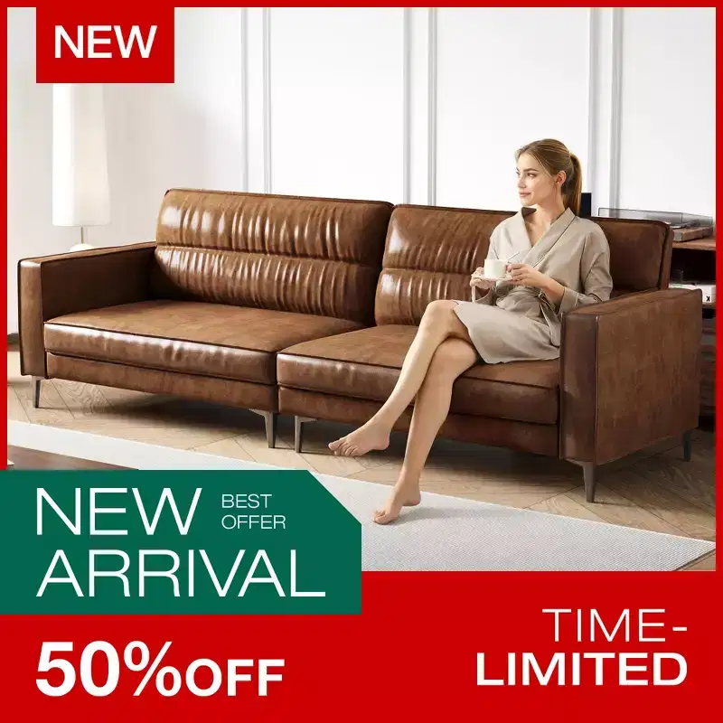 Luck Live Modern 86.61 inch Luxury Brown Oil Wax Leather Couch  High-End Vintage Sofa with Sturdy Frame and Cozy Feel.
