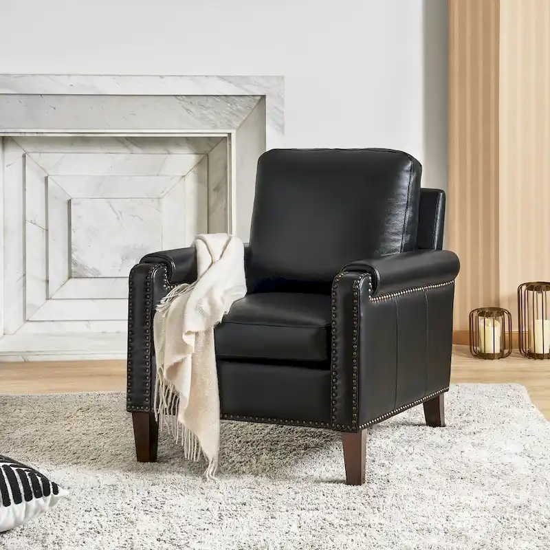Kunz Transitional Genuine Leather Armchair with Removable Cushion and Nailhead Trims