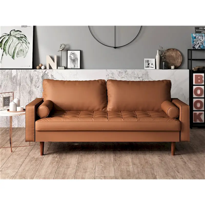 Faux Leather Mid-Century Loveseat – 2-Seat, Multiple Colors