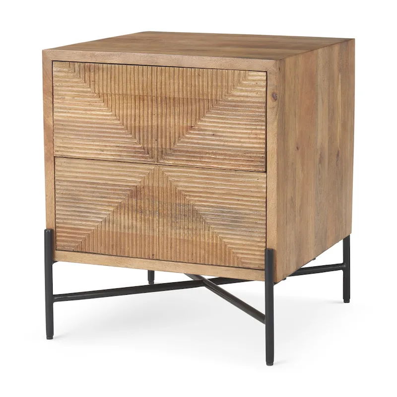 Light Brown Solid Wood & Black Iron Frame 2-Drawer Accent Table – 22