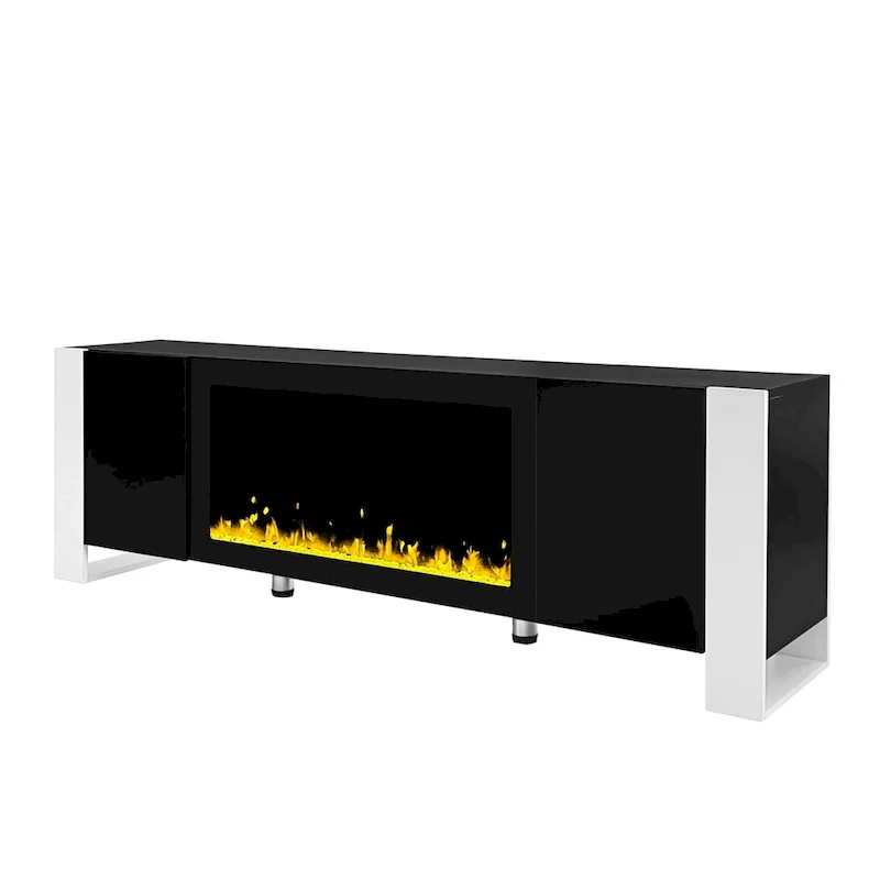 Modern TV Stand with 34.2 Non-heating Electric Fireplace and Cabinets