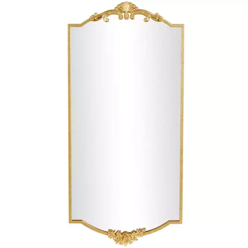 Olivia & May 42"x20" Metal Floral Wall Mirror with Floral Embellishments Gold: Modern Rectangle, No Assembly Required
