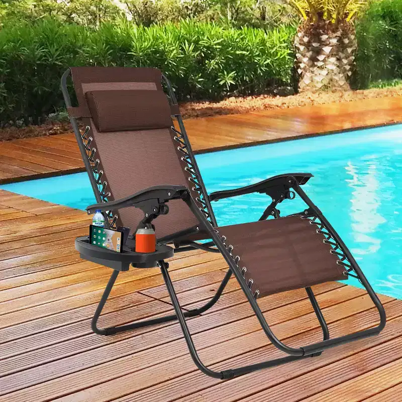FDW Foldable Zero Gravity Chair Lounge Patio Chaise with Cup Holder Tray