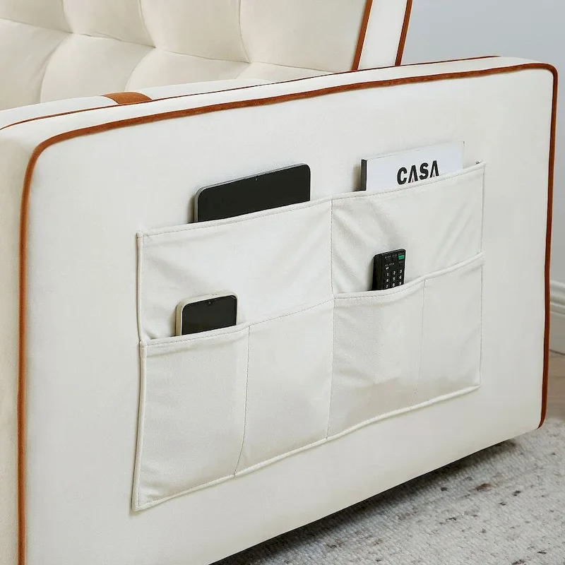 Velvet Multi-Functional Pull-Out Sofa Bed Adjustable Reclining Backrest With Pillows - N/A