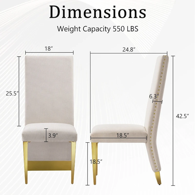 Modern Cream Velvet Dining Chairs with Gold Legs - Set of 2