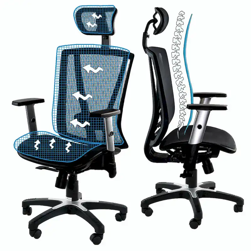 ErgoMax Office Fully Meshed Ergonomic Height Adjustable Brown Office Chair w/Armrests & Headrest, 52 Inch Max Height