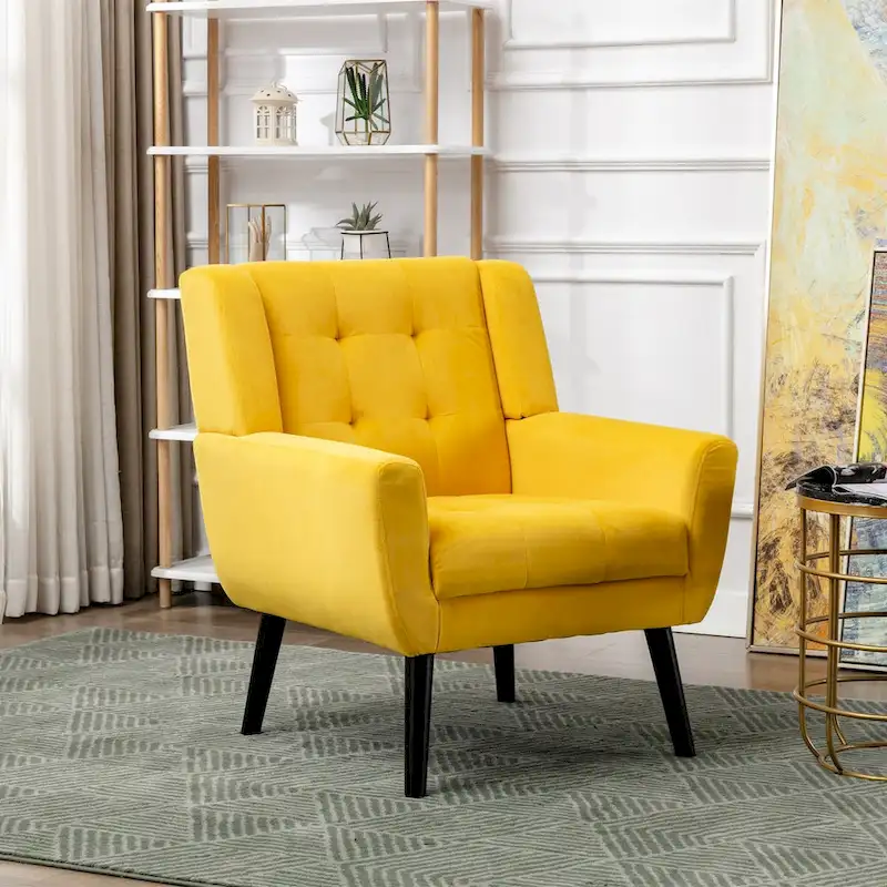 Velvet Upholstered Accent Chair Modern Living Room Lounge Arm Chairs with Ergonomic Backrest Chair