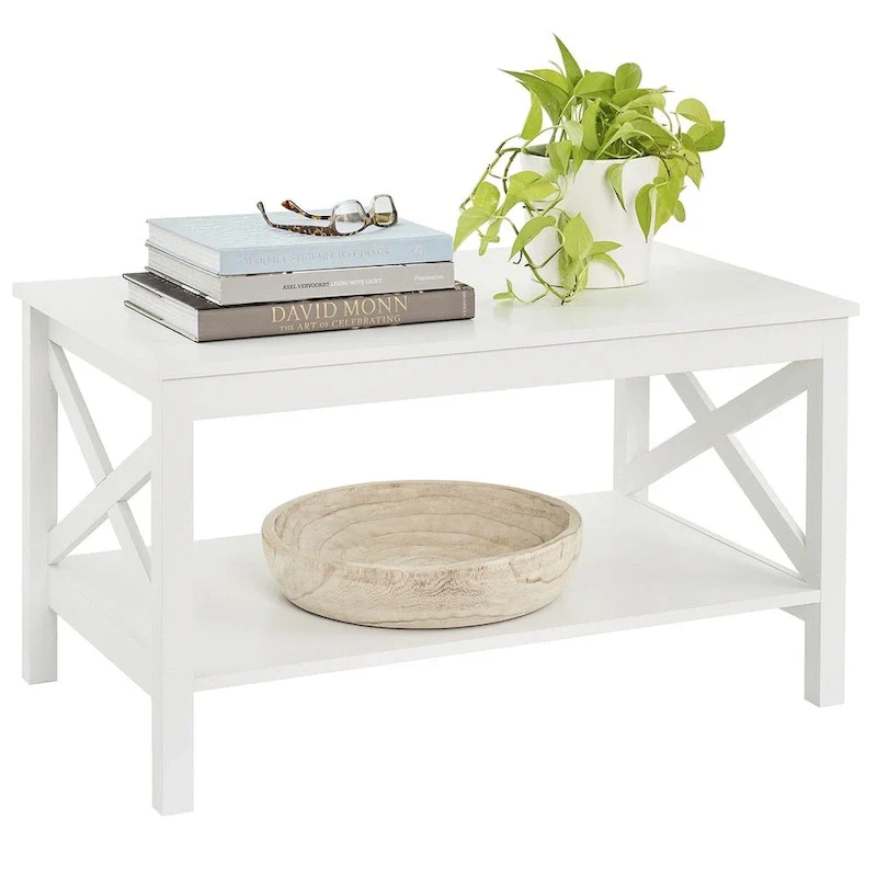 The Gray Barn Xanadu Hill X-frame Two-tier Coffee Table with Shelf