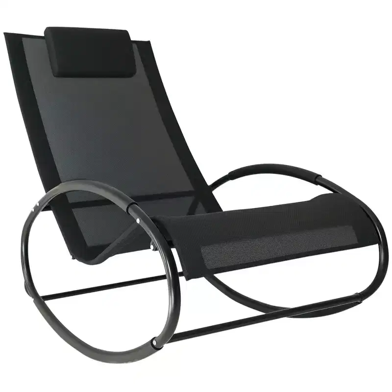 Outsunny Pool Lounger, Outdoor Rocking Lounge Chair for Sunbathing, Pool, Beach, Porch with Pillow & Cool Mesh, Sun Tanning Rocker
