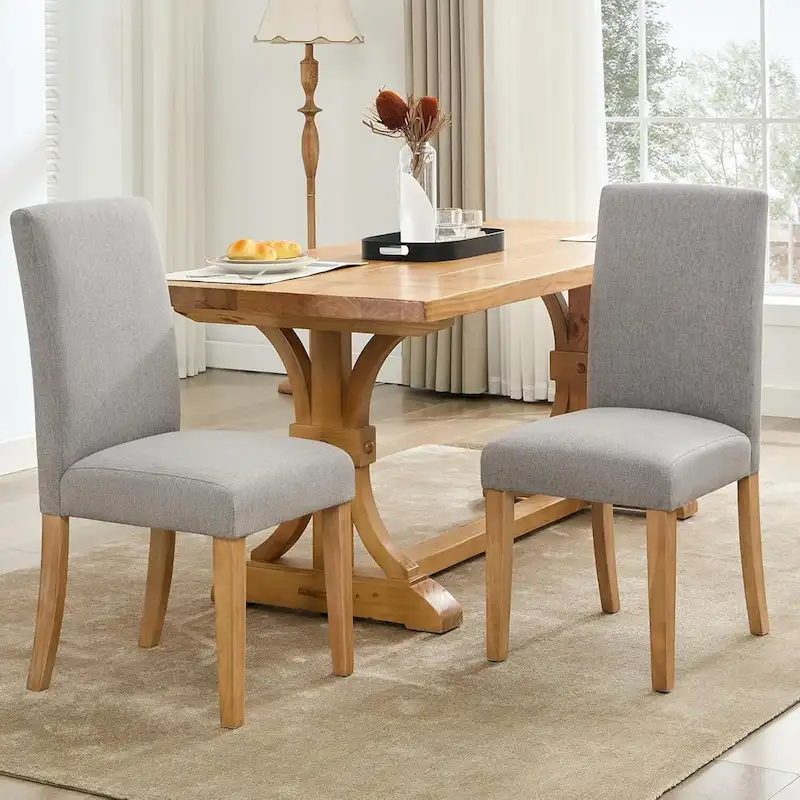 Modern Fabric Dining Chair Set of 4, Upholstered Kitchen Chair with Curved Backrest Wood Legs