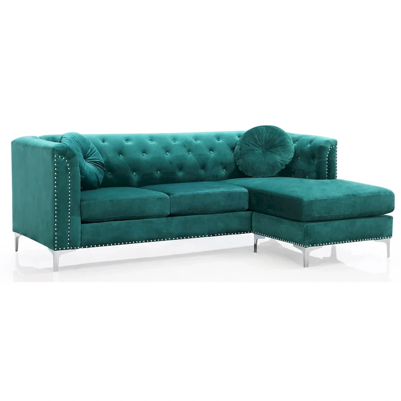 83 in. Tufted Velvet Sectional with 2-Throw Pillow - 83 L x 58 W x 31 H