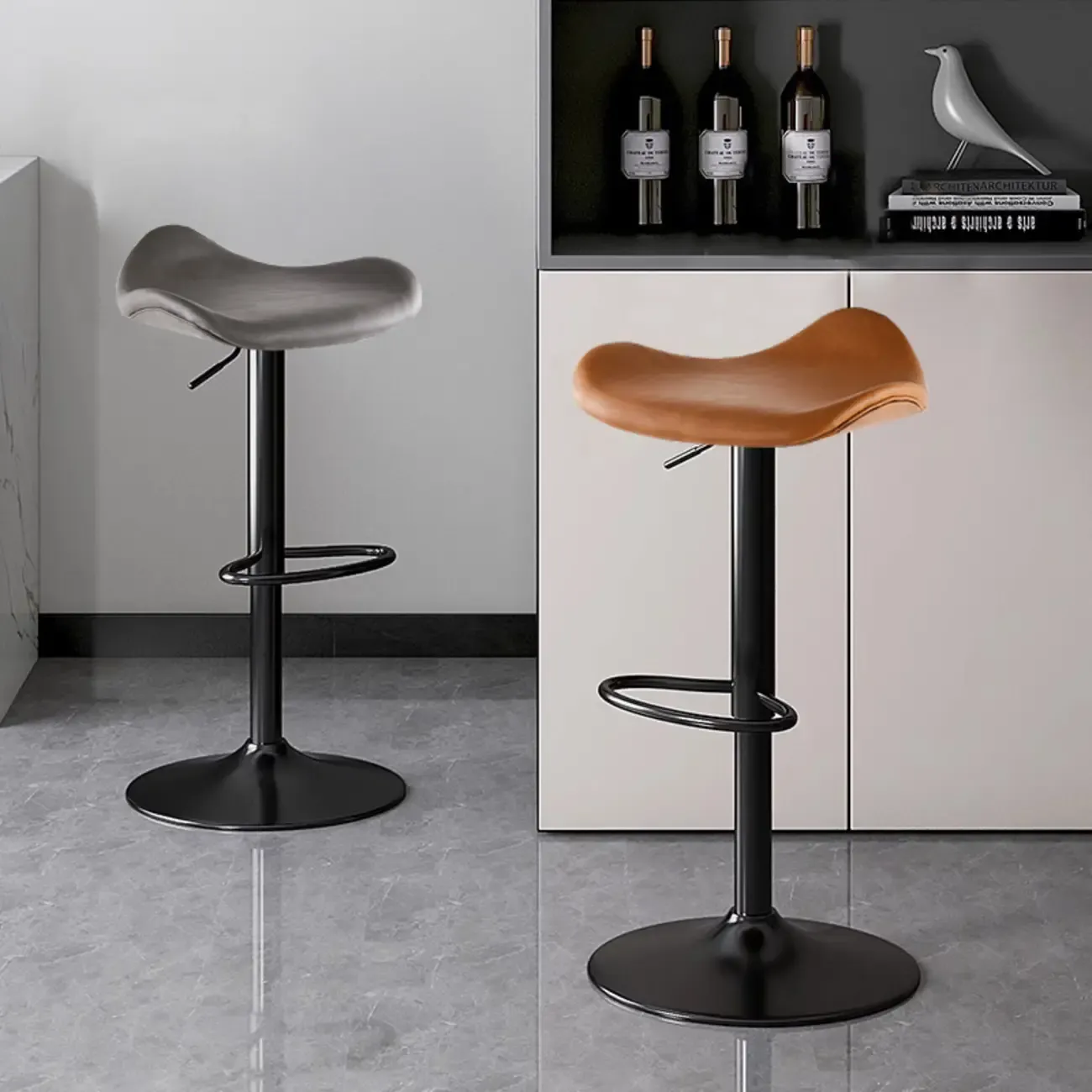 Adjustable Swivel Leather Modern Backless Bar Stools