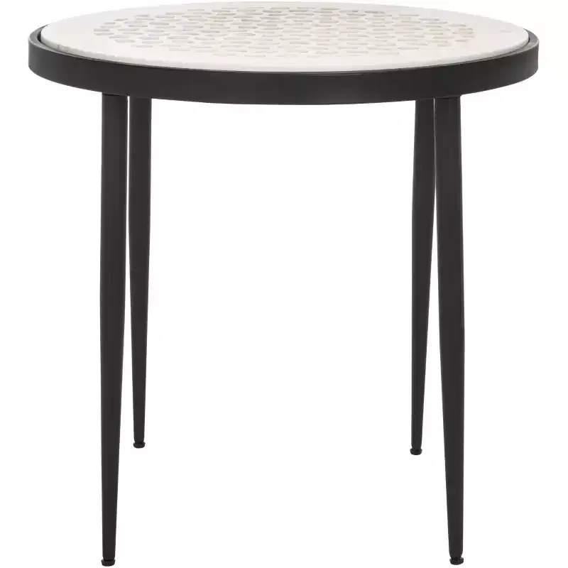 Elly Marble Cnc Side Table - ACC3712A - White Marble/Black - Safavieh
