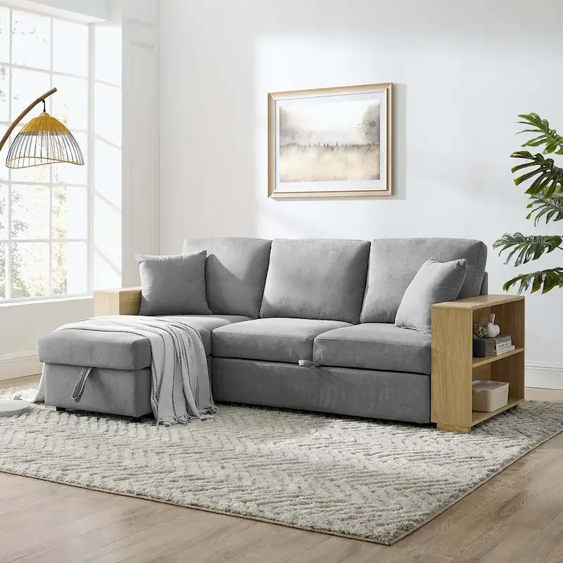 Classic and Cozy L-shape Pull-out Sleeper Sectional Sofa