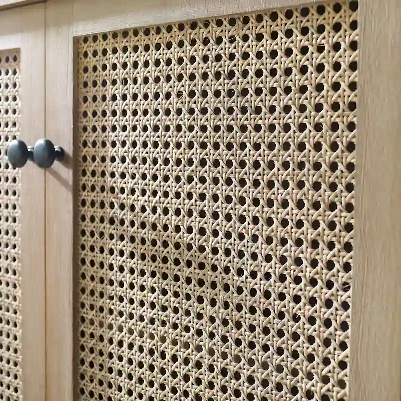 Natural Bamboo / Walnut Woven Rattan Accent Cabinet with Sliding or Standard Doors – Single Unit