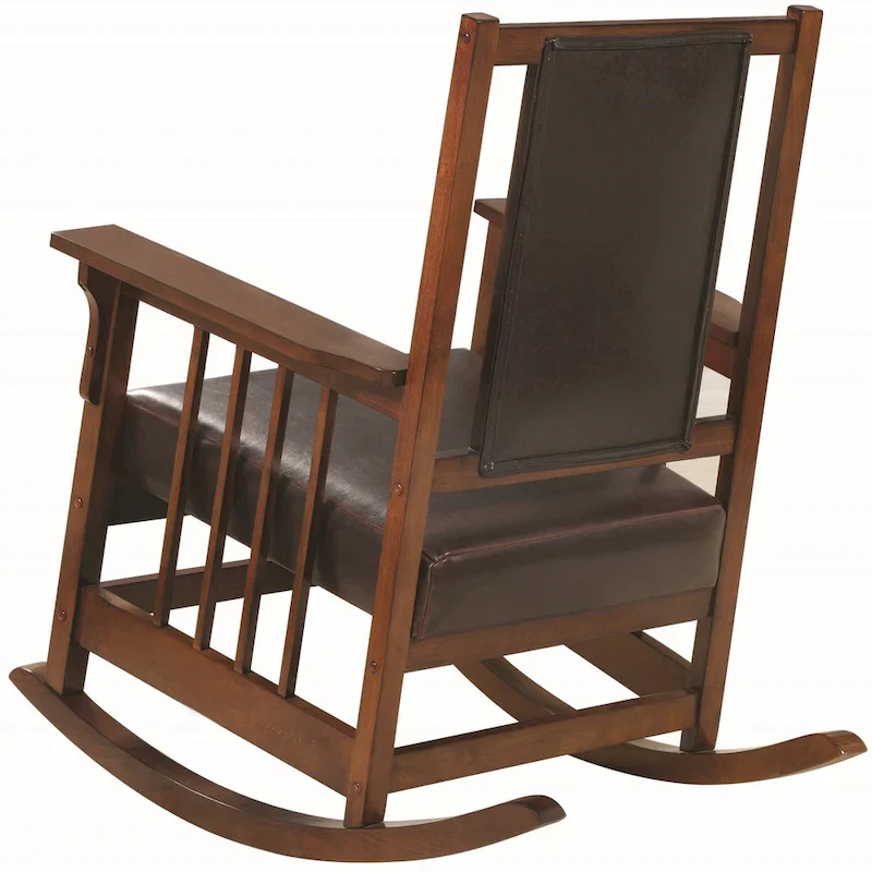 Mission Style Rocking Chair, Leatherette Seat, 1-Person – Almond / Antique White / Tobacco Brown