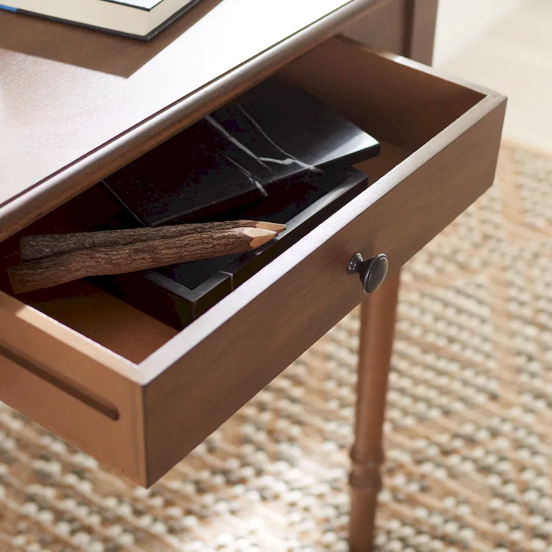 Classic 1-Drawer Writing Desk with Turned Legs & Rich Brown Top