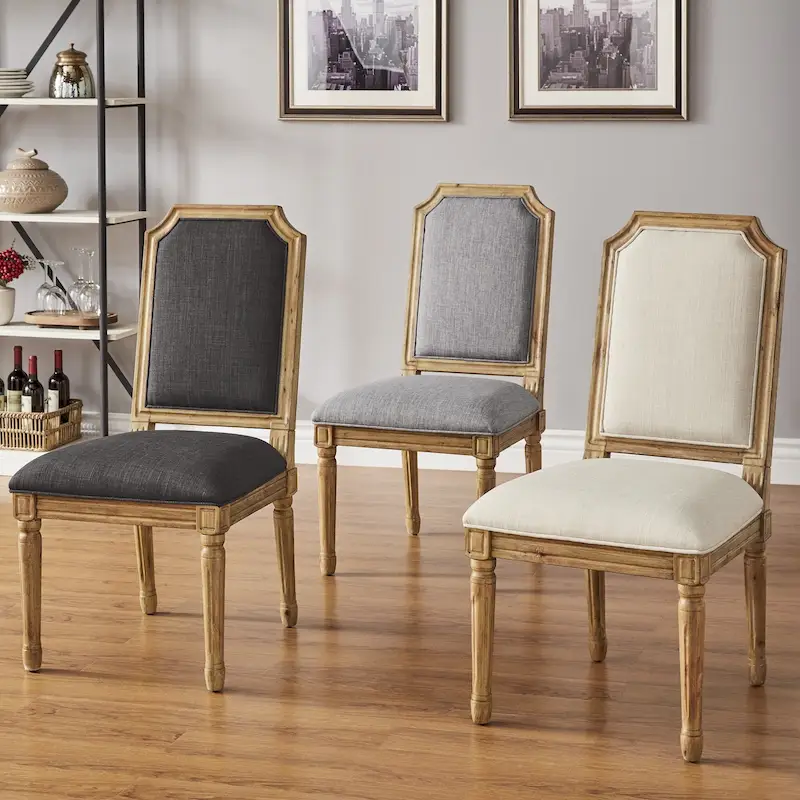 Arched-Back Linen and Solid Wood Dining Chairs (Set of 2)
