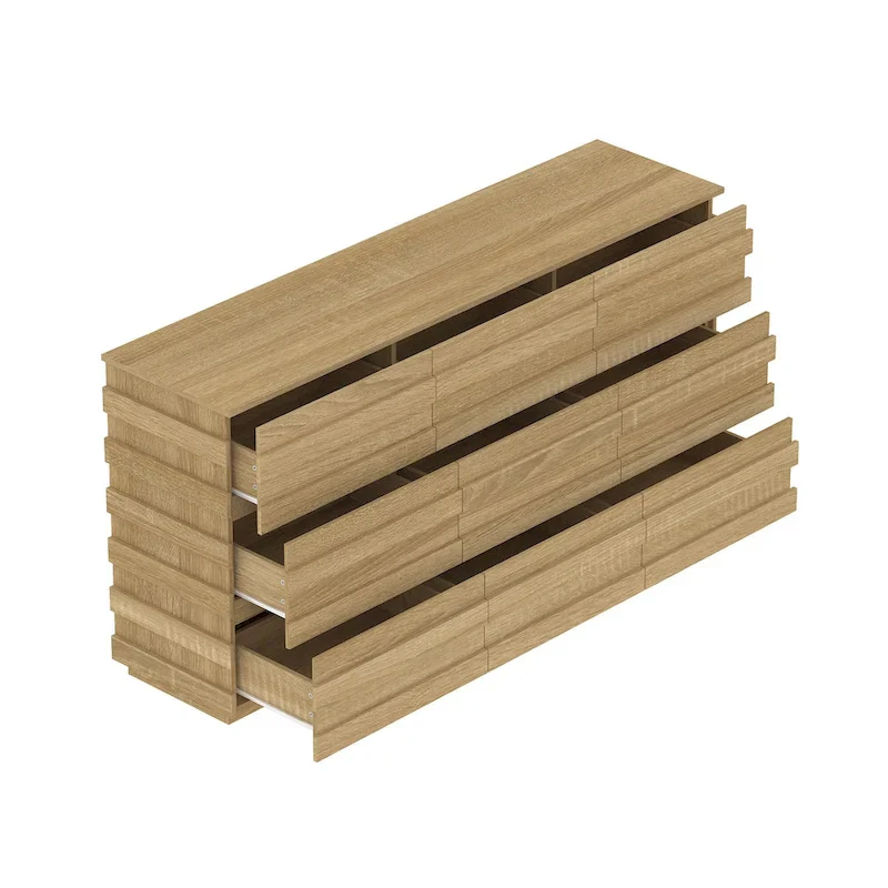 9 - Drawer Dresser Storage Cabinet: Light Wood Finish with a Modern Linear Design for Ample Storage