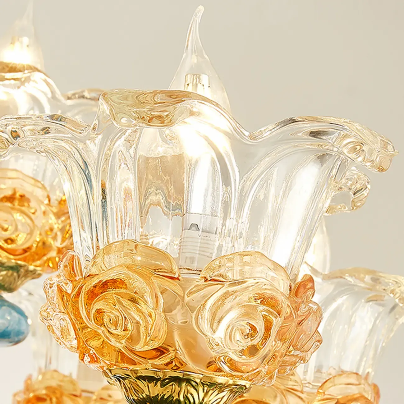 Large Luxury Brass Flower Shape Clear Glass Chandelier