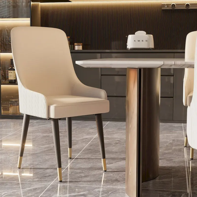 Modern PU Leather Set of 2 Dining Chairs with Metal Legs - 17x17x36