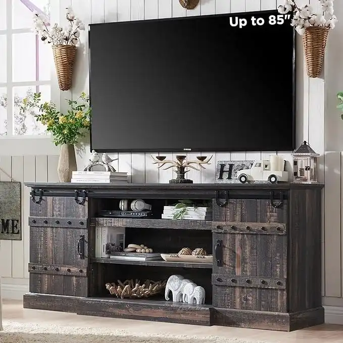 Modern Grey Sideboard Buffet Cabinet with 3 Drawers & Adjustable Shelves