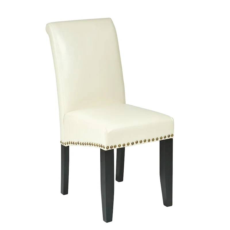 Brown Faux Leather Parsons Dining Chair with Nailhead Trim, 1-Person