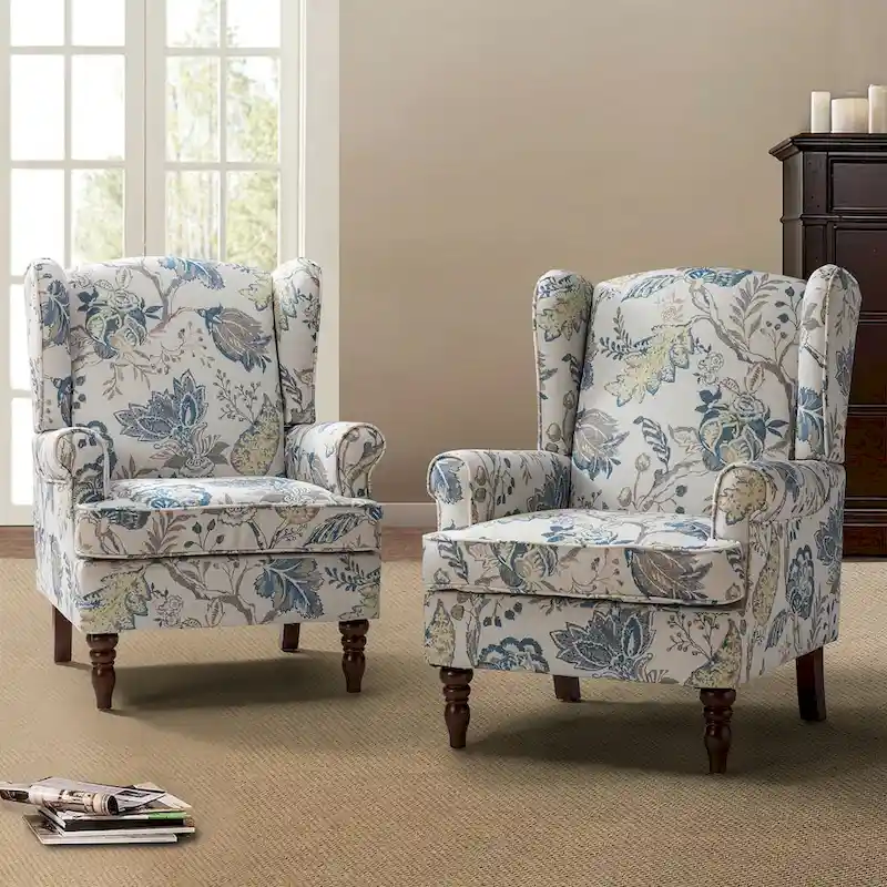 Traditional Fabric Accent Armchair with Turned Legs Set of 2