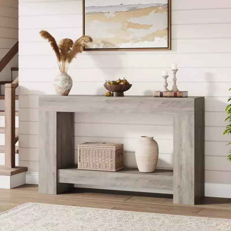 Grey / Natural 2-Tier Farmhouse Console Table, 47