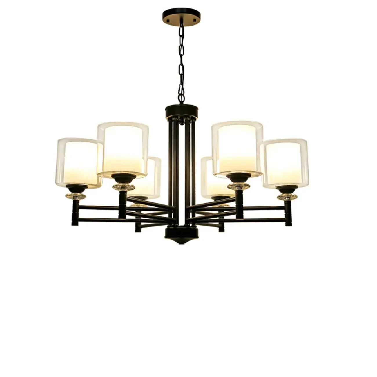 Geometric Industrial Metal Cylinder Glass Chandelier