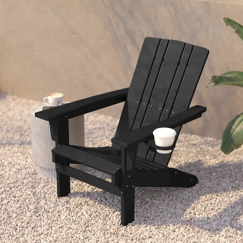 Set of 4 Commercial All-Weather Adirondack Chairs with Cupholders