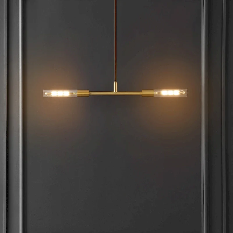 SAFAVIEH Lighting Gatienne 2 Light 34  Pendant - 34  x 5  x 13-43  - withD/H - Brass/Clear - 34Wx5Dx43H