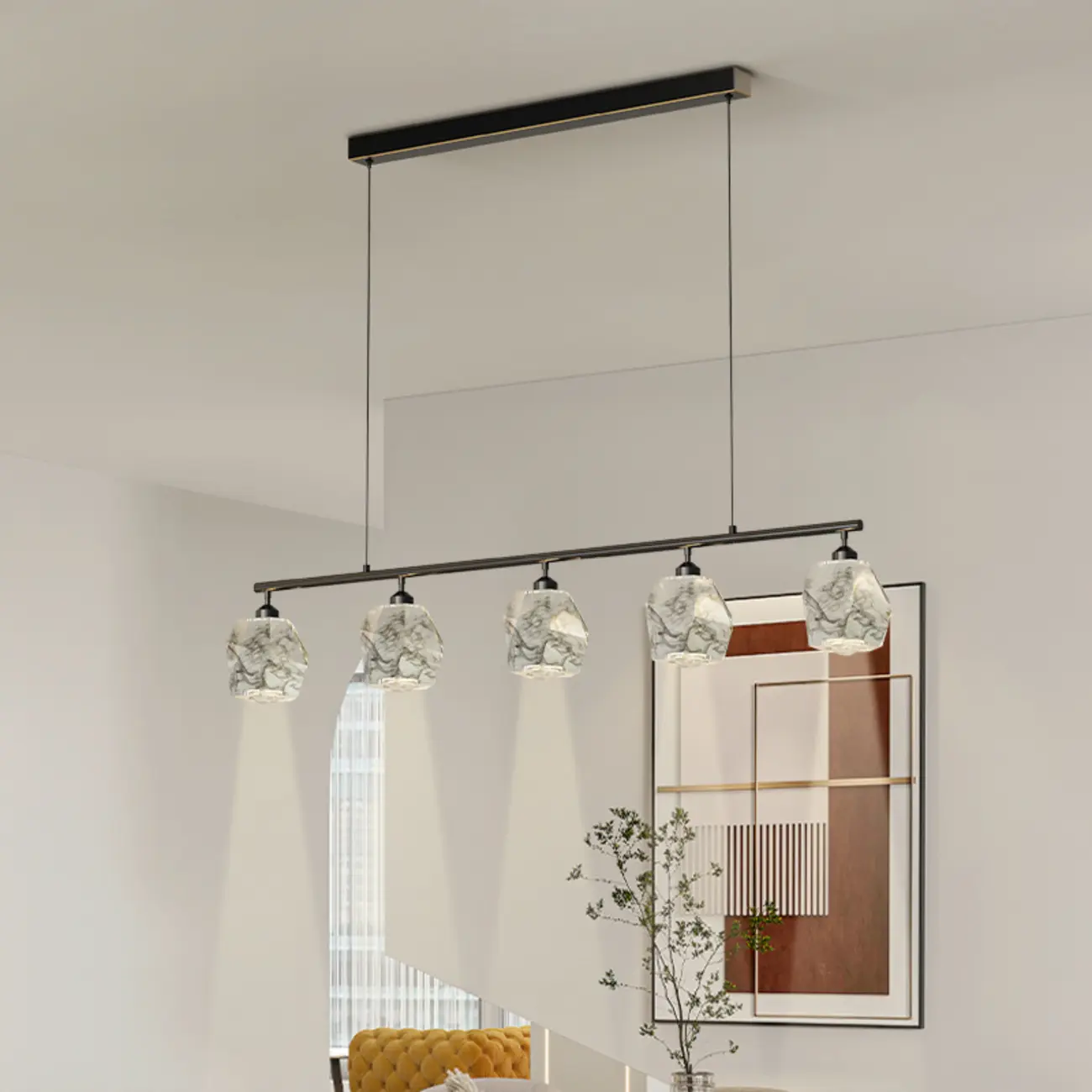 Geometric Gold Crystal Down Island Pendant Light