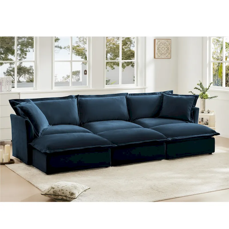 120 Chenille 3-Seater Sectional Sofa with 3 Ottomans