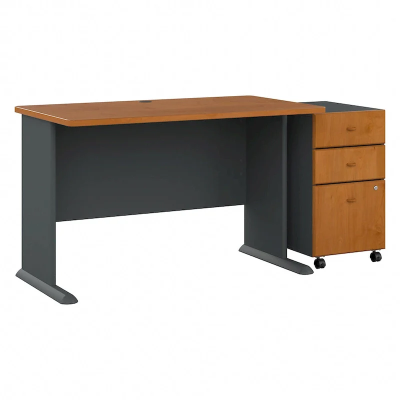 48W Office Desk with 3-Drawer Mobile File Cabinet