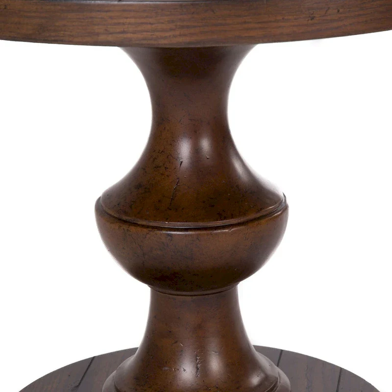 Sedona Kona Brown End Round End Table Heavy Oak Planked Top