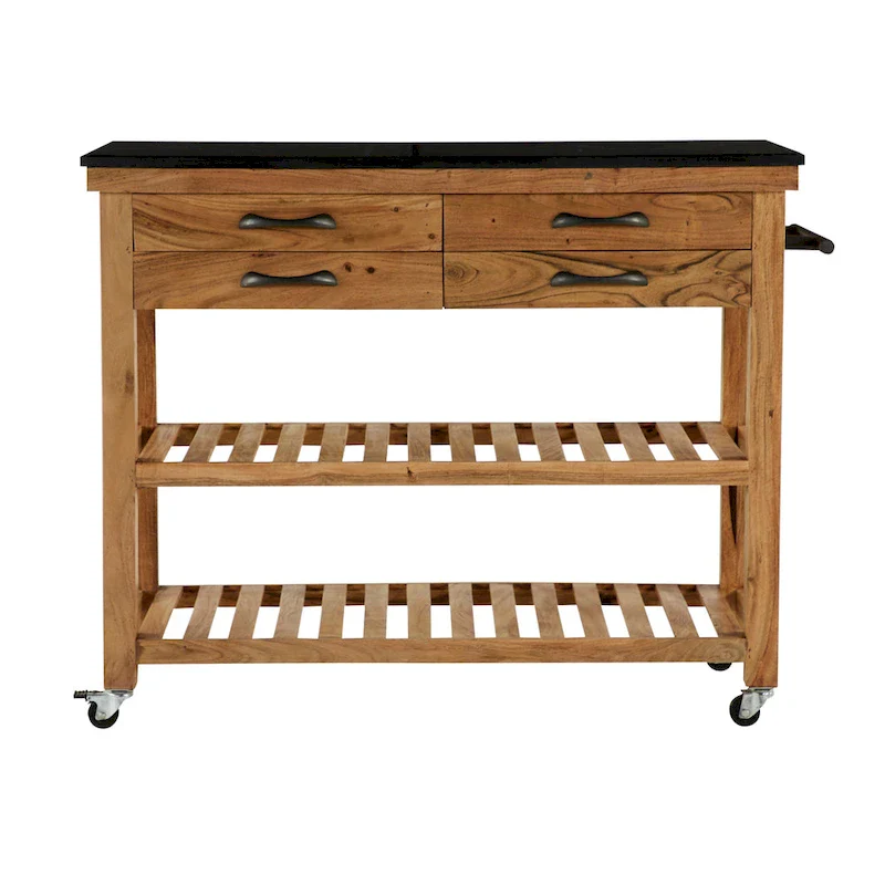 4-Drawer Rolling Kitchen Cart with Marble Top, Brown