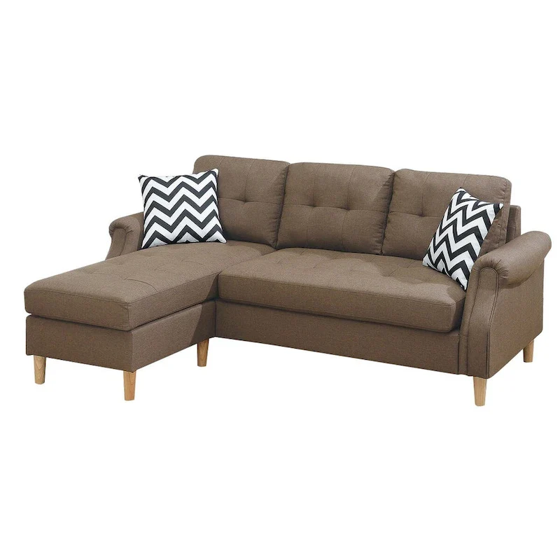 Fabric Sectional Sofa with Round Tapered Legs, Brown